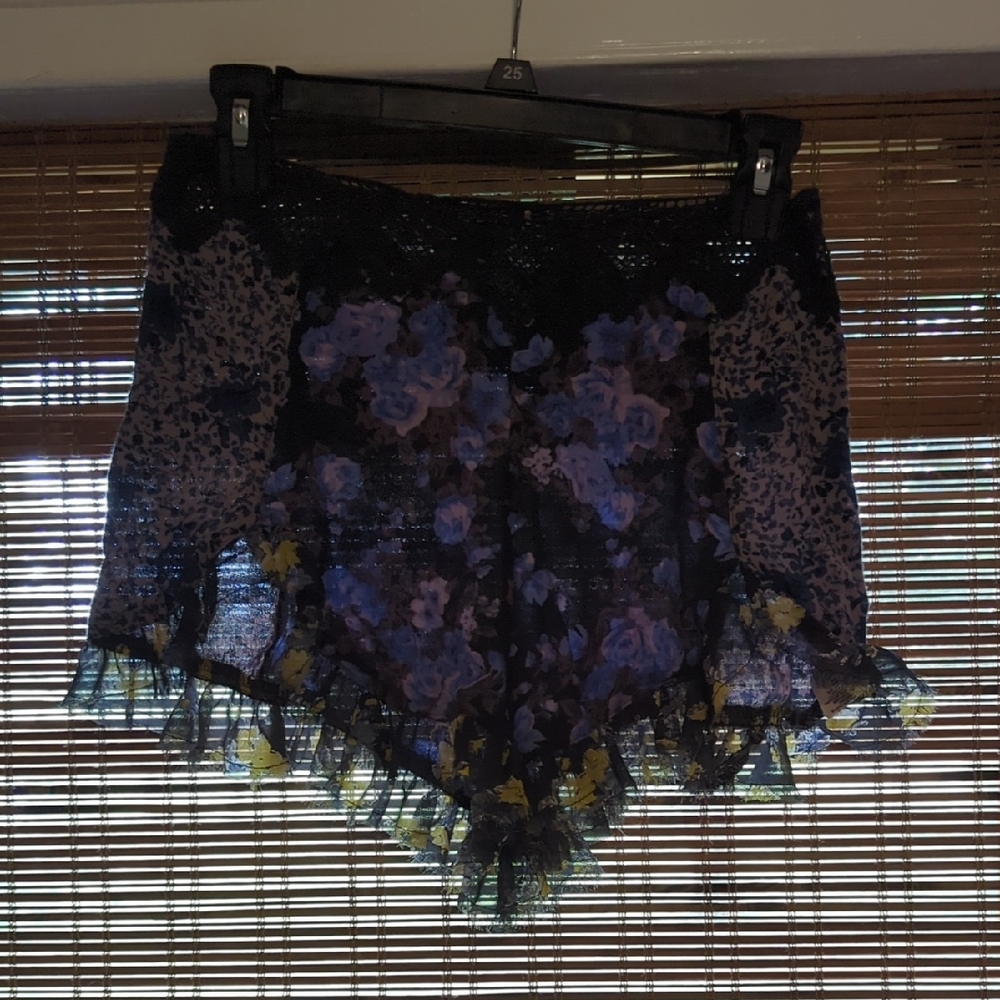 Free People High Waist Floral Shorts - Black and Blue